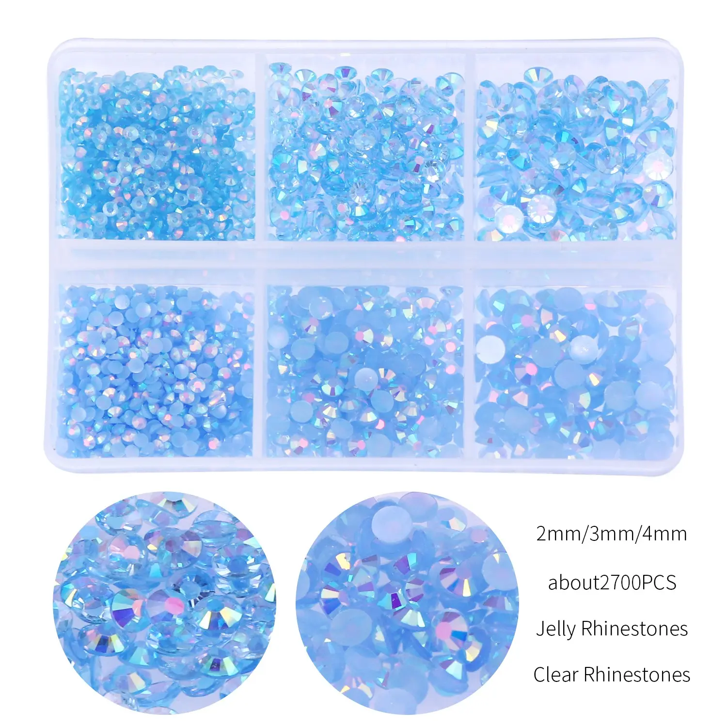 6 Grids Box 2mm 3mm 4mm Mixed Size Multi Color Resin Flatback Rhinestones Bling Rhinestone Jelly Gems for Nail Art DIY Crafts Decoration Accessories Glitter Decorative Nails