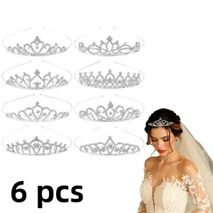 6 pieces of silver rhinestone princess crown - sparkling Tiara headwear, suitable for weddings, dances, birthday parties, and special occasions