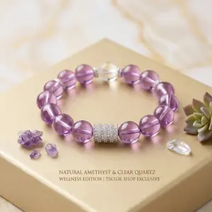 Lucky Natural Amethyst Crystal Bracelet | Stress Relief & Healing Energy Gemstone Jewelry for Her | Elegant Crystal Gift