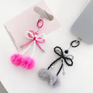 Sweet Bowknot Phone Lanyard Beaded Design Multi - functional for Phones, Keys, Earphones, Cameras Girls' Chain Phone Charms