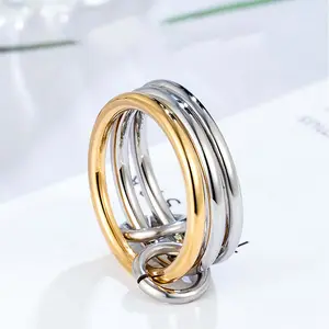 Three-band stacking rings - Mixed interlocking stacking - Two-tone stacking index finger rings - Fashion accessories for everyday wear