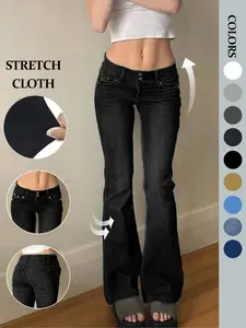 NVFelix Women's Y2k Low Rise Flare Jeans DoubleButton Design Stretch Bootcut Pants Soft Denim forComfortable Daily Wear