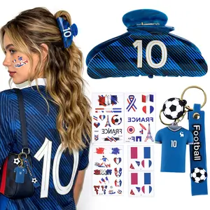 World Cup Merch Gifts Set: Midnight Navy No. 10 Hair Claw Clip,World Cup Jersey Keychain & France Flag Tattoos, Soccer Fan Accessories for Women Girls World Cup Party Favors & Game Day Outfit