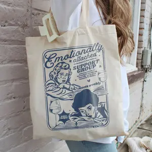 Emotionally Attached To Fictional Characters Tote | Retro Bookish Tote Vintage Book Lover Bag Romance Reader Morally Grey Enemies To Lovers