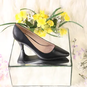 Fashion heel closed toe slip in classical point toe with a block kitten heel