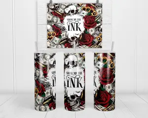Show Me The Ink / Tattoo Artist 20oz Skinny Tumbler | with Lid and Straw | Holographic Gift Box | Tattoo Lover Gift | Birthday Gift | Bottle Drinkware