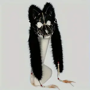 Viking Fox Mask with Faux Fur Headdress, Adult Halloween Costume Accessory, Perfect for Cosplay & Parties, Ideal Gift for Enthusiasts