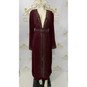 Satin Abaya Cardigan - Gold & Silver Rhinestones