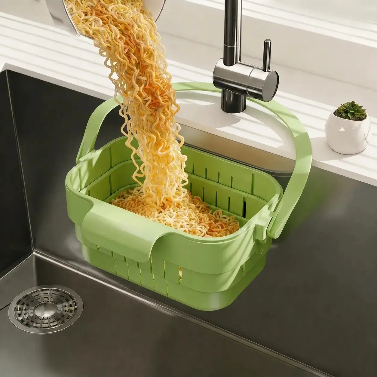Foldable Hanging Kitchen Sink Drain Basket, Stainless Steel Kitchen Accessories - Hands-Free Hygienic Design, High-Efficiency Anti-Clog System, Tool-Free Installation, Slim Space-Saving, Easy-Clean, Low-Maintenance Strainer Kitchenware