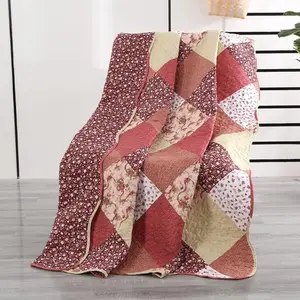 Quilted Throw Blanket, 59x79 Inch Patchwork Farmhouse Quilt, Soft Microfiber Reversible Multicolor Floral Coverlet, Lightweight Quilt Cover for Couch Sofa