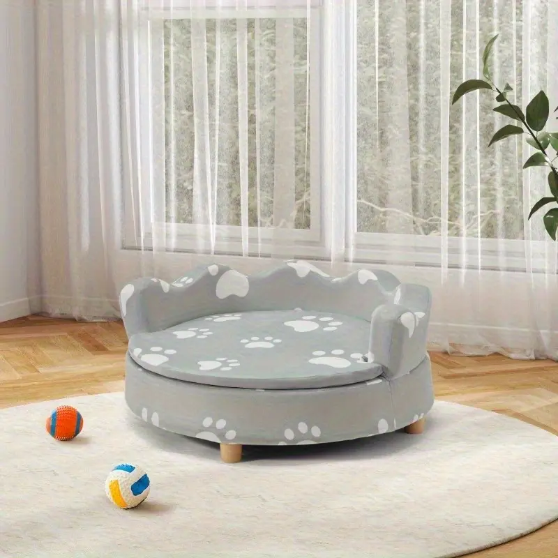 26" Raised Dog Sofa Bed for Small & Medium Dogs, Comfortable Pet Couch with 3-Sided Backrest & Thick Foam Base, Durable Dog Couch with Removable Cushion Cover, Supports up to 80 lbs, Gray