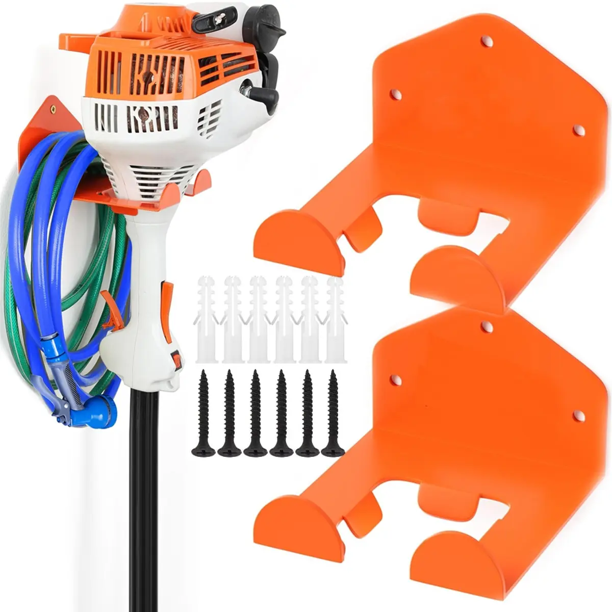 Heavy-Duty Steel Weeding Machine Hanger - Easy Wall Mount Trimmer Rack for Garage Tool Storage, Tool Storage Racks, Yard Tool Rack, Garden Tool Organizer, Lawn & Hedge Tool Organization Hook with Adjustable Hooks & Screwdriver Included, Tool Organisers