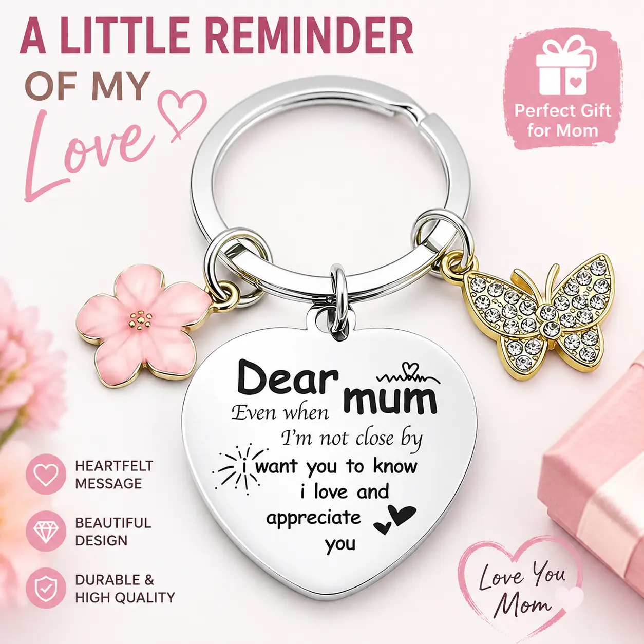 Mom Keychain From Daughter Son Sweet Heart Charm Keychain Mother's Day Birthday Christmas Gift