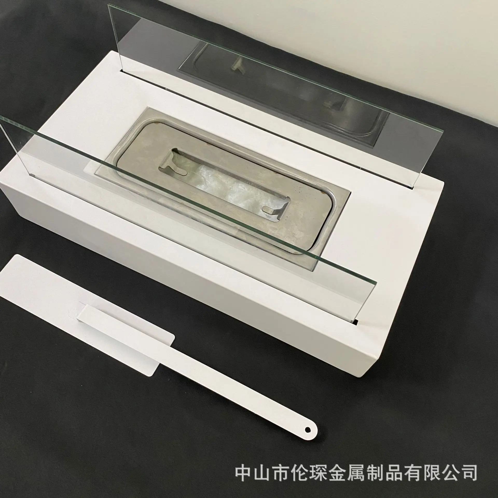 White rectangular fireplace split groove