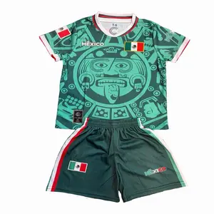 México Calendario Azteca Soccer Jersey Green Color with Team Logo National Flag Design Comfortable Short Sleeves Soft 100% Polyester Expandable Shoulders Tagless Durable Snaps