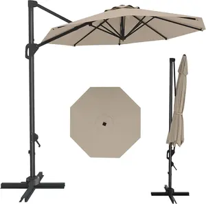 Gaomon 10 ft Tan Heavy Duty Cantilever Offset Umbrella - Outdoor Patio Umbrella with Base, Windproof Sunshade, 360-Degree Rotation for Patio, Garden