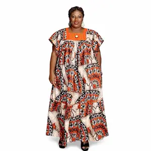 African Print Maxi Dress with Tiered Skirt and Half Sleeves for Women