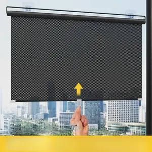 No-Drill Insulated Sunshade Curtain, Summer Window Shade, Suction Cup Retractable Kitchen Balcony Living Room Glass Door UV Protection, Sturdy Sun Shade