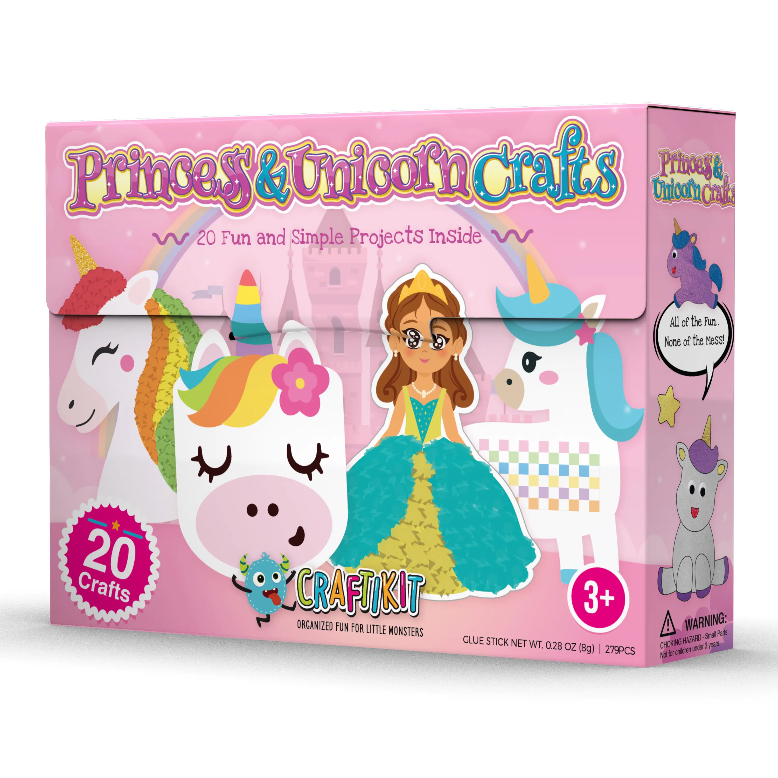 Craftikit 20 Crafts in a Box - 20 Simple Paper Crafts for Kids Ages 3-8 - Arts and Crafts Kit with Envelopes Glue Stick Tape - Low Mess Easy to Comple