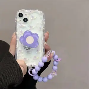 Purple Flower Holder Case For Samsung Galaxy S25 S24 S23 Ultra S22 Plus S20 FE A17 A07 A06 M55 A55 A56 Shining Little Star Purple Flower Protective Phone Cover Cases