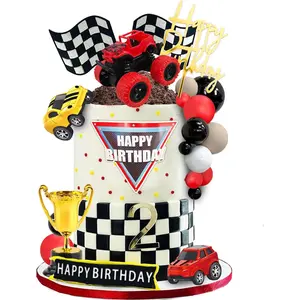 20 pcs truck cake toppers truck cake decorations hot red ball race car flame blaze wheel cake toppers for kid boy truck themed racing car party decorations supplies truck 1