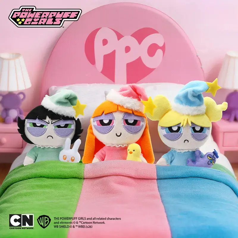 The Powerpuff Girls "Morning Mood" Pajama Plush Keychain Bag Charm | Ultra-Cute Relatable Sleepyhead Plushie Accessories for Girls,Kawaii Bag Charm,Cute Anime Sleepyhead Plushie Accessories for Backpack,Purse & Bestie Gift (Blossom, Bubbles, Buttercup)