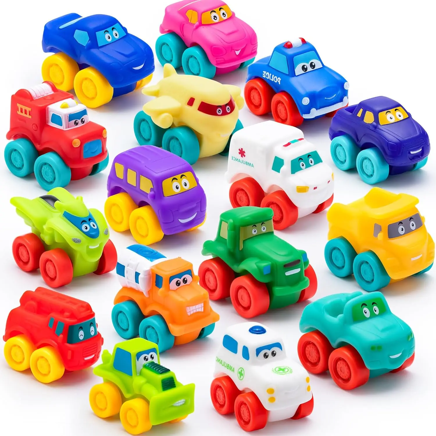 Soft Rubber Toy Cartoon Cars Set Gift for Christmas Birthday