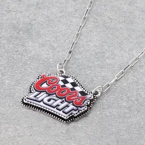 Western Checker Pendant Necklace with Chain Design