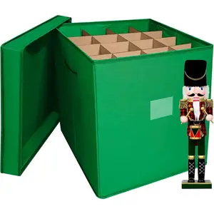 Christmas Nutcracker and Figurine Collectible Storage Box, Fits 16 Holiday Ornaments, Stores Up to 16" Tall Ornaments, Holiday Decor Organizer with Dividers, Nutcracker not Included(Green)