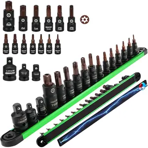 16 -  Tamper Proof Torx  Bit Socket Set - T8-T60, 1/4", 3/8", 1/2" Drive with  Organizer, Includes Adapters for Garage & Workshop Use