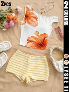 Women's Two-Piece Vest Top and Vacation Style Shorts Set, Casual Summer, Comfortable and Stylish, Perfect for Travel