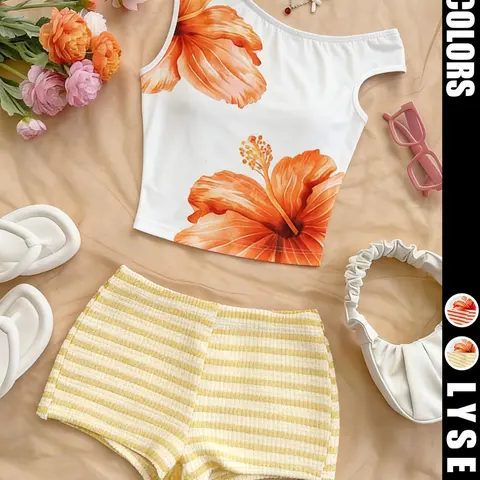 Women's Two-Piece Floral Vest Top and Vacation Style Shorts Set, Co Ord Sets, Casual Summer, Comfortable and Stylish, Perfect for Travel, Summer Loungewear Sets