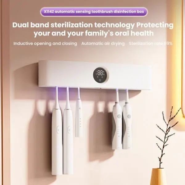 3-in-1 Couple's style toothbrush sterilizer Smart Toothbrush Cleaner with LED Display, UV-C Light, Auto Sensor Open Cover, Rechargeable Wall-Mounted Holder, C65lean and Dry for Home and Travel, for Electric Toothbrush and Oral Care