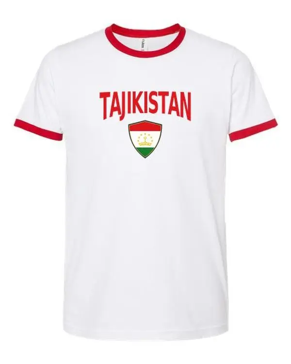 Tajikistan Arched Crest Soccer Ringer Tee — NYC Factory