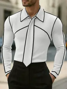 INCERUN Men's Fashion Casual Patchwork Colorblock Textured Long Sleeves Shirt, Perfect for Daily Wear, Stylish and Comfortable, Ideal for All Seasons