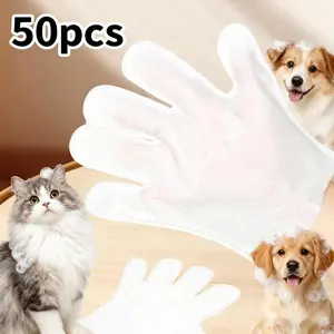 50-Pack Pet Grooming Wipes for Dogs & Cats, No-Rinse Thick Cleaning Gloves, Easy Hair Removal Design (for Fur, Ears, Eyes, Paws) Grooming Products