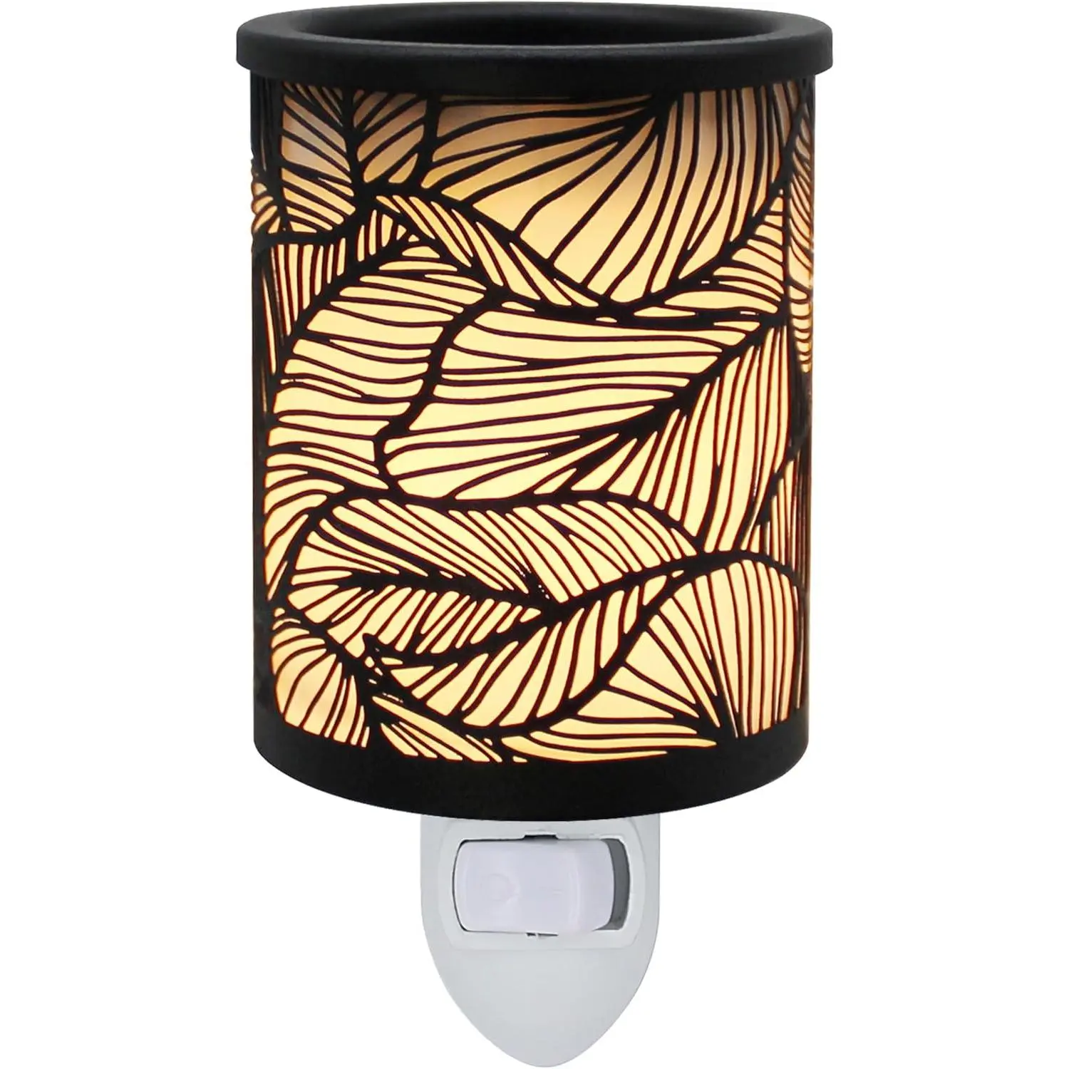 Wall Plug-in Electric Wax Melt Warmer Punched Metal Tart Warmer Decorative Candle Warmer for Scented Candle, Wax Melts, Tarts and  Oils, Night Light Decor. (Black Leaves)