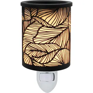 Wall Plug-in Electric Wax Melt Warmer Punched Metal Tart Warmer Decorative Candle Warmer for Scented Candle, Wax Melts, Tarts and  Oils, Night Light Decor. (Black Leaves)
