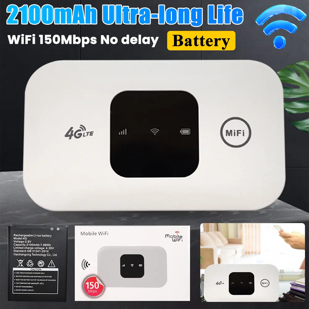 Wireless 4G LTE Pocket Wi-Fi Router with SIM Card Slot, 2100mAh Mobile Hotspot, 130 Mbps DL Speed, No Data Cable Needed, Wide Web Coverage for Outdoor & Home Use