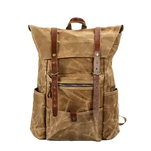 New vintage men's canvas backpack, outdoor waterproof hiking and mountaineering bag, large-capacity camping bag