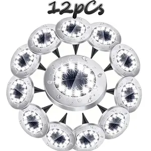 12 Pack Solar Ground Lights Outdoor, 8 LED Solar Disk Lights Waterproof IP65, In-Ground Solar Pathway Lights for Garden Yard Patio Driveway Walkway Landscape Lighting