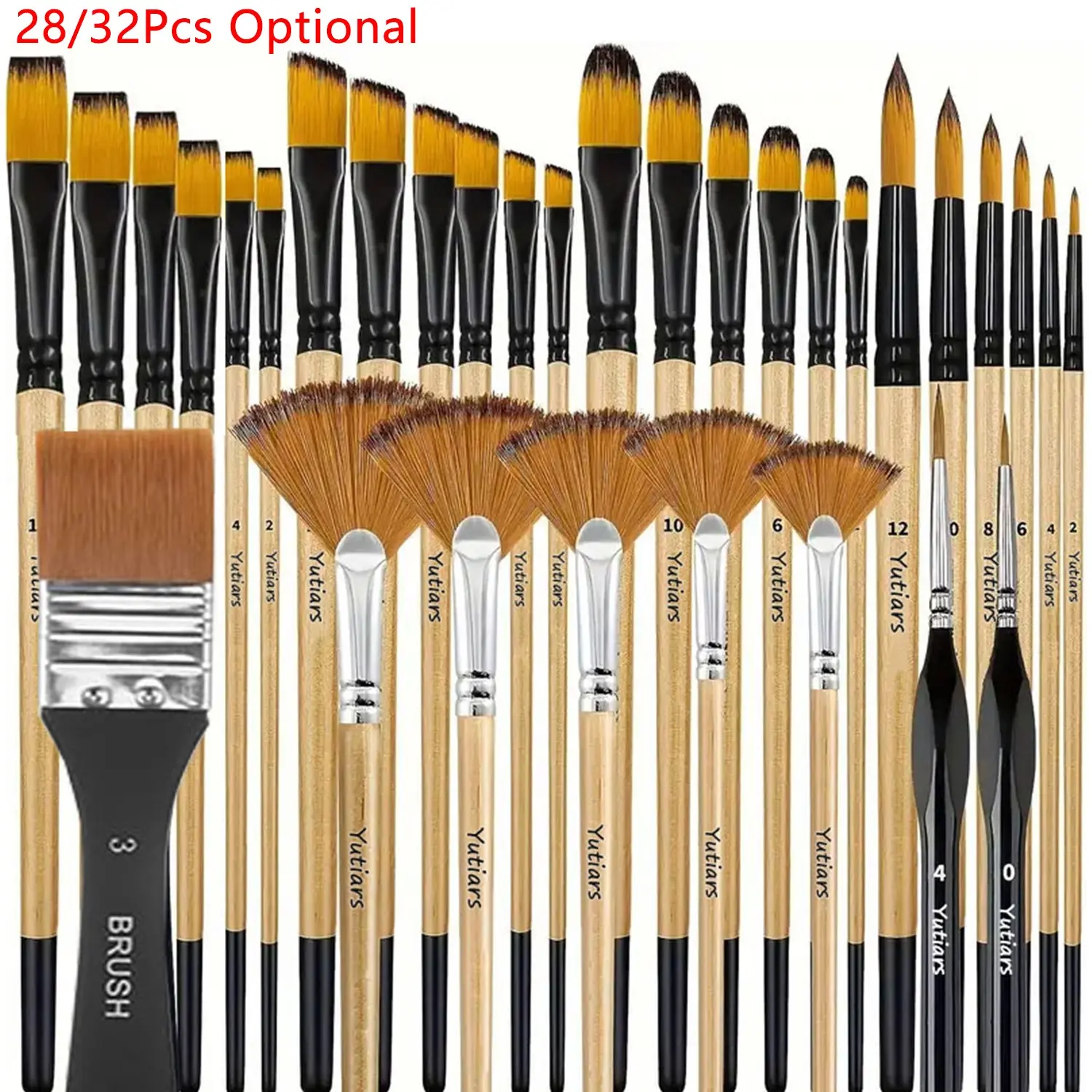 32 Pcs Paint Brushes for Acrylic Painting, Premium Nylon Bristles with Round, Filbert, Flat, Fan, Angle, Fine Detail Brush, Pain Tools, Painter Tool