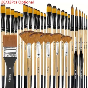 32 Pcs Paint Brushes for Acrylic Painting, Premium Nylon Bristles with Round, Filbert, Flat, Fan, Angle, Fine Detail Brush, Pain Tools