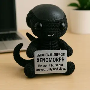 Emotional Support Xenomorph, Handmade Crochet Alien Plush Doll