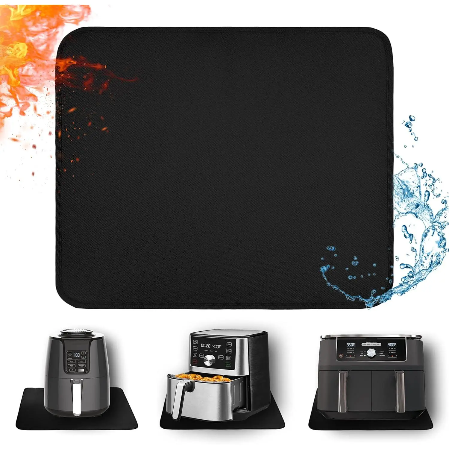15 x 18in Heat Resistant Fireproof Silicone Countertop Protector Mat for Air Fryer, Coffee Maker, Toaster, Oven Black