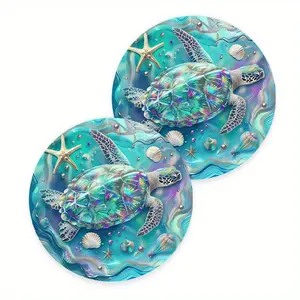 Set of 2 EVA Car Coasters with Sea Turtle Design - Non-Slip Rubber Cup Holder Inserts for Vehicle, Vibrant Underwater Scene with Coral Reefs & Fish, Perfect for Beach-Themed Interiors, Car Cup Holder Accessories