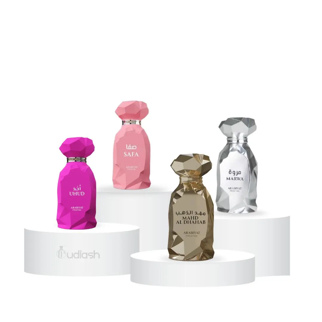 Oudlash Bundle | Arabiyat Prestige Marwa + Safa + Uhud + Mahd Al Dhahab | Unisex Fragrances | 100 ML | Eau De Parfum | dynamic, sweet, slightly boozy