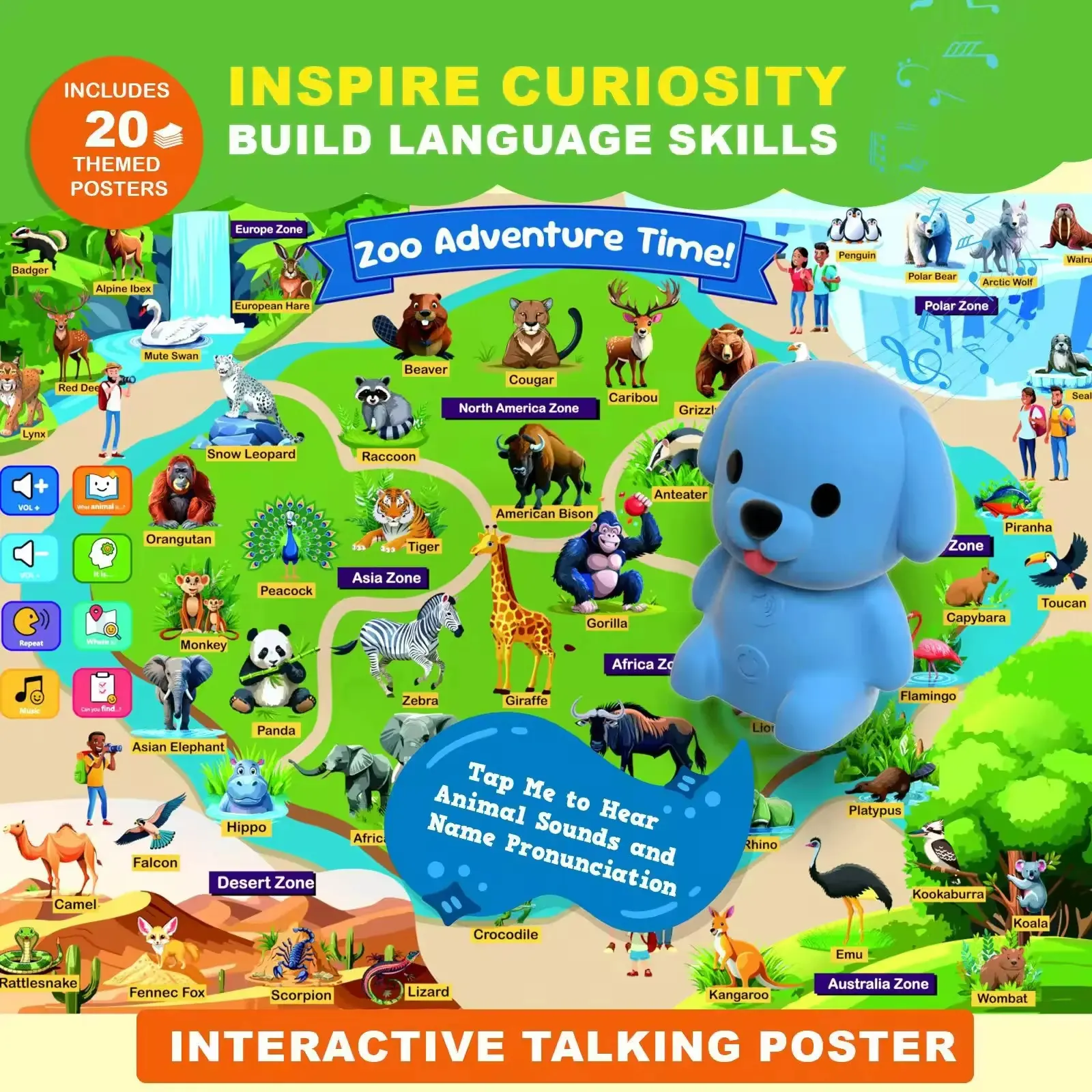 Unisex Kids' Educational Toy Tablet for Ages 3-4, Cute Animal Themed, English Reading Board, Audio Reader, Battery-Included