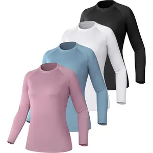 Women's Compression Workout Shirts - 4 Pack Long Sleeve Performance Baselayer Athletic Tops for Sports Fitness