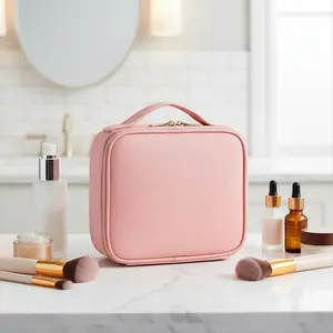 Nylon Cosmetic Train Case Organizer with Adjustable Dividers Artist Storage Bag for Women Jewelry Digital Accessories